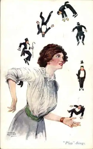 Künstler Ak Collins, Sewell, Play-things, Frau jongliert mit Männern