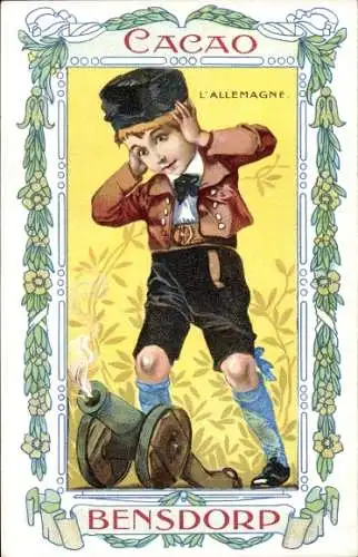 Ak Cacao Bensdorp, L'Allemagne, Kanone, Niederlande, Reklame