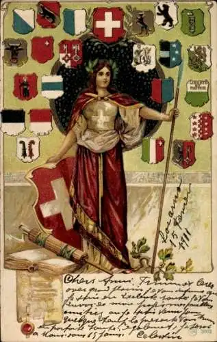 Präge Wappen Litho Schweiz, Helvetia, Kantonswappen
