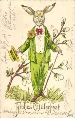 Präge Ak Glückwunsch Ostern, Osterhase, vermenschlicht