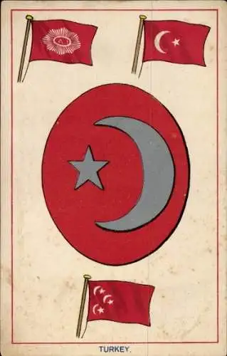 Ak Türkei, Flaggen, Staatswappen