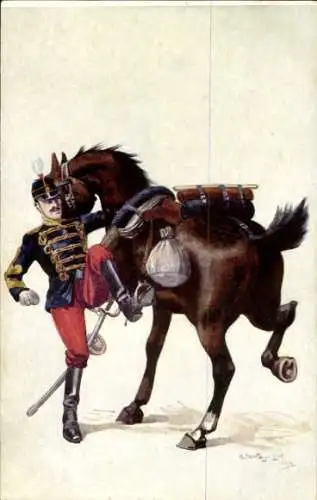 Künstler Ak Britischer Soldat zu Pferd, Reiter