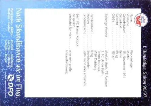 Autogrammkarte Fußballer Martin Pieckenhagen, FC Hansa Rostock, Autogramm