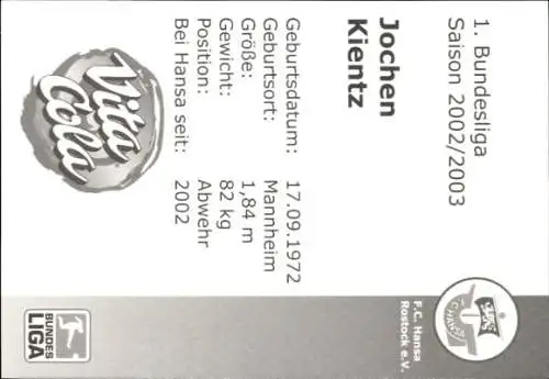 Autogrammkarte Fußballer Jochen Kientz, FC Hansa Rostock, Autogramm