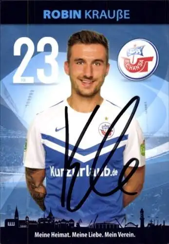 Autogrammkarte Fußballer Robin Krauße, FC Hansa Rostock, Autogramm
