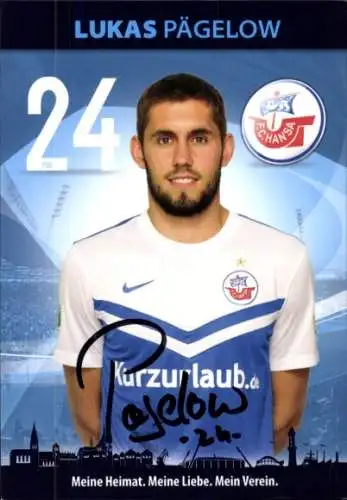 Autogrammkarte Fußballer Lukas Pägelow, FC Hansa Rostock, Autogramm