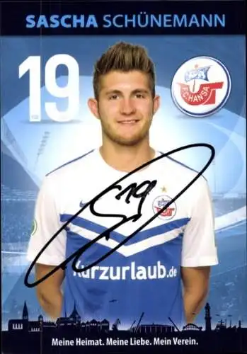 Autogrammkarte Fußballer Sascha Schünemann, FC Hansa Rostock, Autogramm