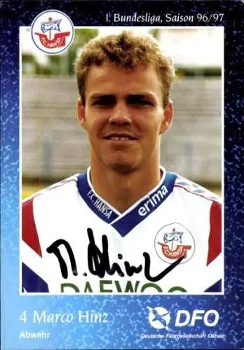 Autogrammkarte Fußballer Marco Hinz, FC Hansa Rostock, Autogramm