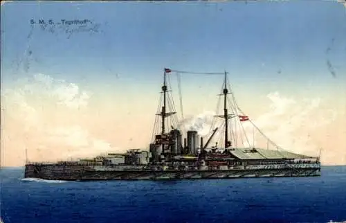 Ak Österreichisches Kriegsschiff SMS Tegethoff auf See, kuk Marine