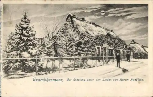 Ak Grambkermoor Burglesum Hansestadt Bremen, Zur Erholung unter den Linden, Winter, Mond