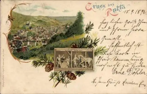 Litho Ruhla in Westthüringen, Talblick auf den gesamten Ort, Landgraf werde hart