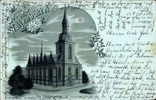 Mondschein Litho Wolfenbüttel in Niedersachsen, Hauptkirche