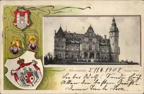Präge Wappen Passepartout Ak Bückeburg im Kreis Schaumburg, Neues Palais