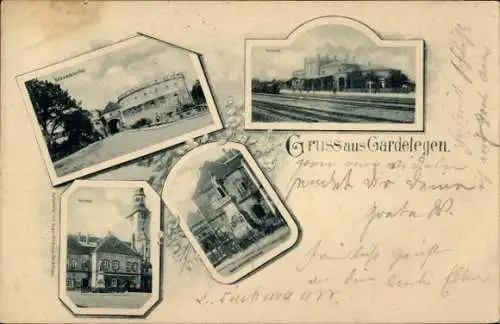 Ak Gardelegen in der Altmark, Bahnhof, Salzwedeler Tor, Rathaus, Denkmal