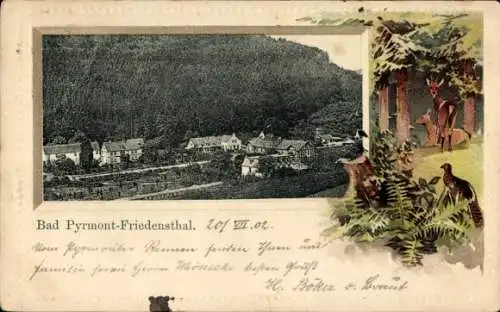 Präge Passepartout Ak Friedensthal Löwensen Bad Pyrmont in Niedersachsen, Teilansicht, Rehe