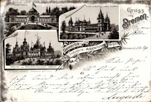 Litho Hansestadt Bremen, Handelsausstellungsgebäude, Marine und Hochseefischerei Gebäude