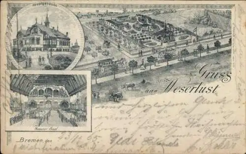 Vorläufer Litho Hansestadt Bremen, Gastwirtschaft Weserlust, Hauptgebäude, Saal