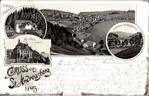 Litho St. Andreasberg Braunlage im Harz, Rehberger Grabenhaus, Teichanlagen mit Springbrunnen, Post