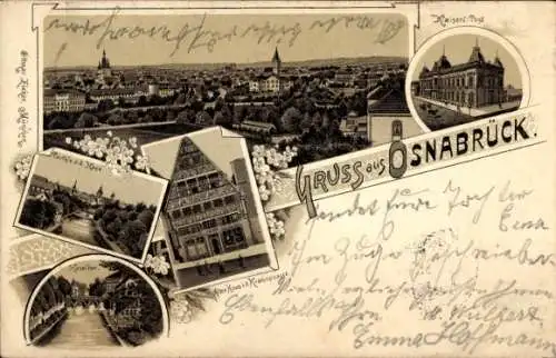 Litho Osnabrück in Niedersachsen, Kaiserliche Post, An der Hase, Altes Haus Krahnstraße