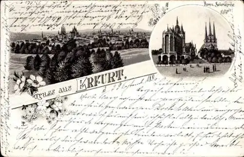 Litho Erfurt in Thüringen, Dom und Severikirche