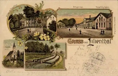 Litho Lilienthal in Niedersachsen, Kaiserl. Postamt, Ortsstraße, Straße am Klosterholze
