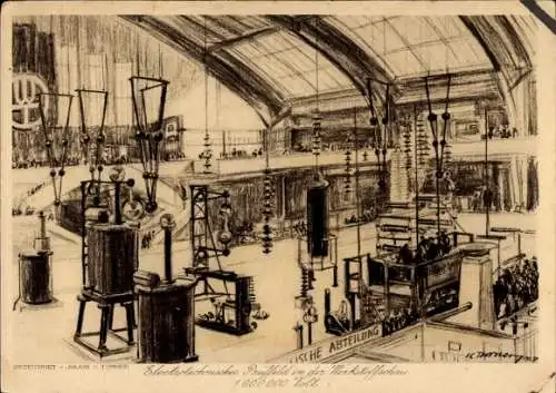 Künstler Ak Werkstofftagung Berlin 1927, Ausstellungshalle Werkstoffschau, Elektrotechn. Prüffeld