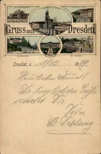 Vorläufer Litho Dresden Altstadt, Hofkirche, Hoftheater, Belvedere, Terrassentreppe, Zwinger