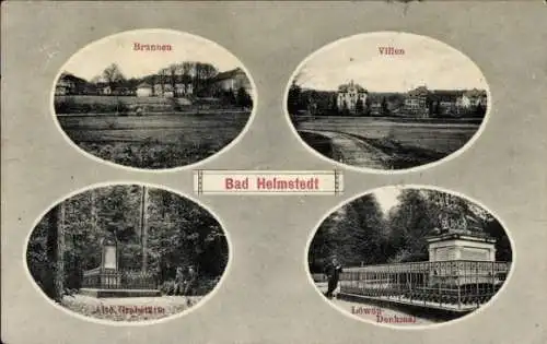 Ak Helmstedt in Niedersachsen, Brunnen, Villen, Löwen Denkmal, Grabstätte