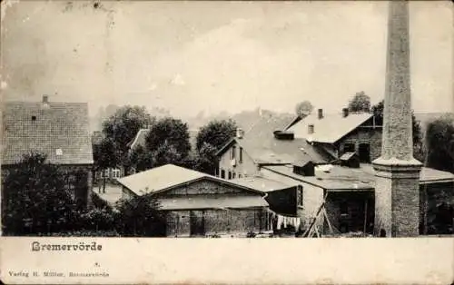Ak Bremervörde in Niedersachsen, Teilansicht, Schornstein