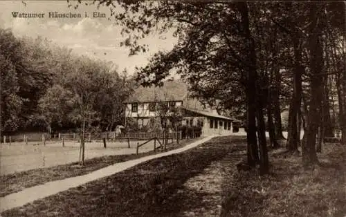 Ak Schöppenstedt in Niedersachsen, Teilansicht vom Watzumer Häuschen, Wald