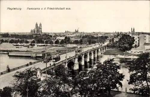 Ak Friedrichstadt Brückfeld Magdeburg,  Panorama v. d. Friedrichstadt aus.