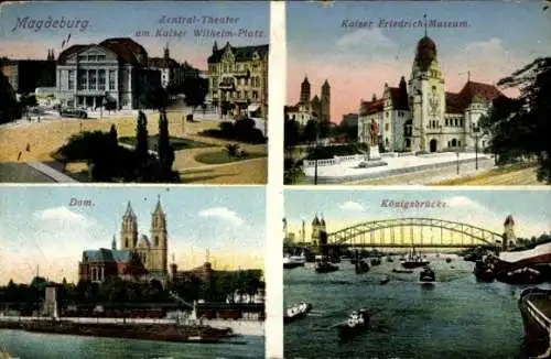 Ak Magdeburg an der Elbe, Kaiser Friedrich Museum, Königsbrücke, Dom, Zentraltheater