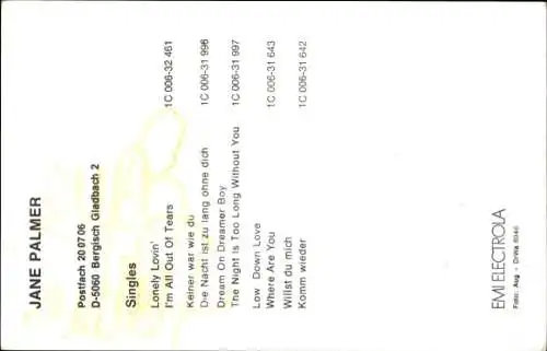 Foto Sängerin Jane Palmer, Portrait, Autogramm