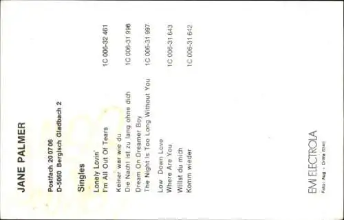 Foto Sängerin Jane Palmer, Portrait, Autogramm