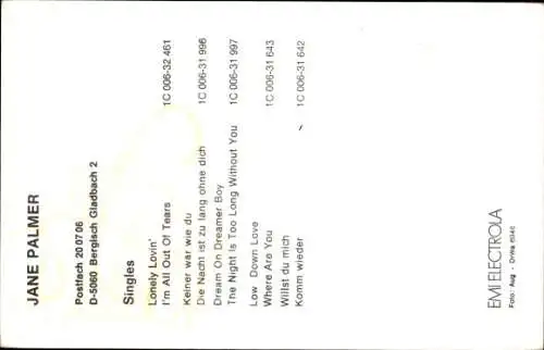 Foto Sängerin Jane Palmer, Portrait, Autogramm