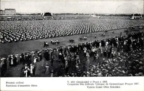 Ak Praha Prag Tschechien, Große Menschenmenge, Gymnastikveranstaltung, 1907, offizielle Postkarte