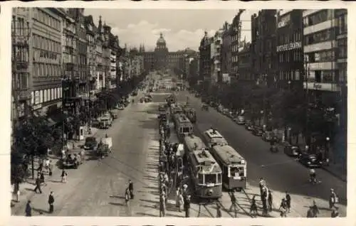 Ak Praha Prag Tschechien, Wenzelsplatz, Straßenbahnen