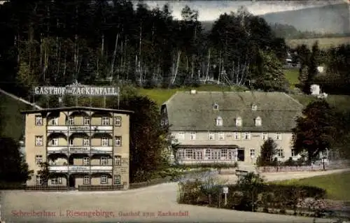 Ak Szklarska Poręba Schreiberhau Riesengebirge Schlesien, Gasthof zum Zackenfall