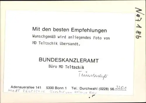 Foto Politiker Horst Teltschik, Autogramm