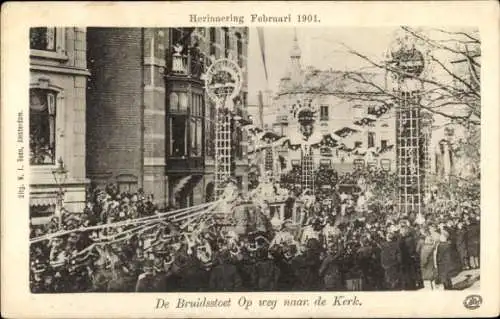 Ak Amsterdam Nordholland Niederlande, Bruidsstoet, Hochzeitszug von Königin Wilhelmina 1901