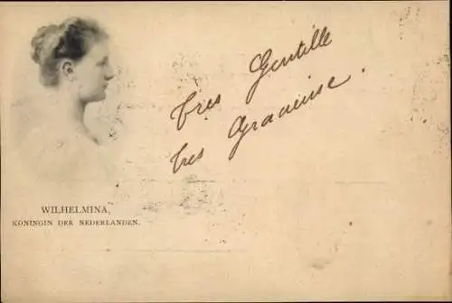 Ak Königin Wilhelmina der Niederlande, Portrait im Profil