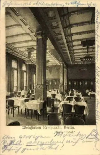Ak Berlin Charlottenburg, Kurfürstendamm, Weinstuben Kempinski, Gelber Saal, große Tische, ele...