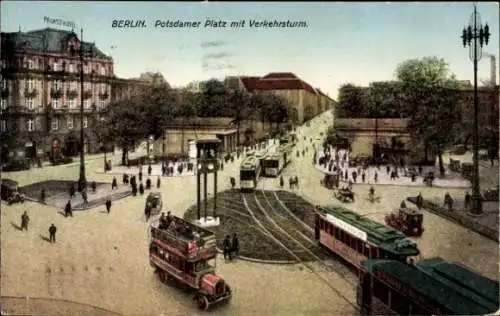 Ak Berlin Tiergarten, Potsdamer Platz mit Verkehrsturm, Palast Hotel