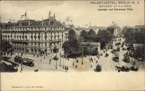 Ak Berlin Tiergarten, Palast-Hotel, Leipziger und Potsdamer Platz, Trams