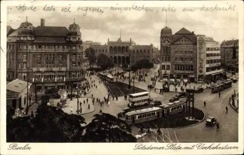 Ak Berlin Tiergarten, Potsdamer Platz, Verkehrsturm, Straßenbahn