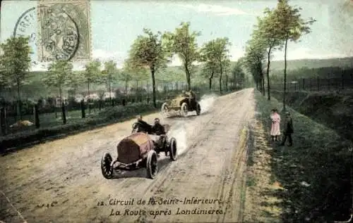Ak Seine Maritime, Circuit de la Seine Inferieure, la Route après Londinières, Autos