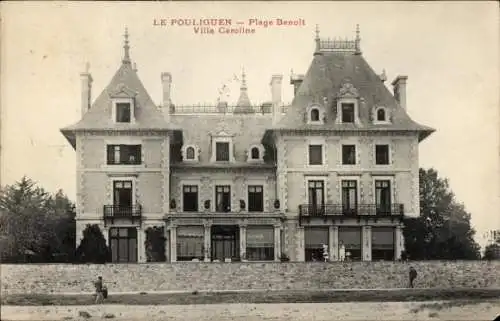Ak Le Pouliguen Loire Atlantique, Vorderseite mit Villa Caroline, Plage Benoît,  Architektur.