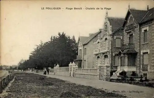 Ak Le Pouliguen Loire Atlantique, Vorderansicht von Chalets de la Plage, Plage Benoît, Bäume