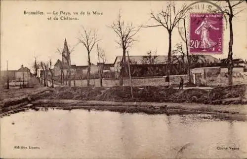 Ak Bromeilles Loiret,  Ansicht auf Mare, Château, Bäume, Gewässer, Menschen