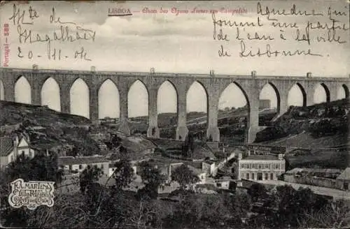 Ak Lisboa Lissabon Portugal, Brücke, Aquädukt, Landschaft, Gebäude,  
